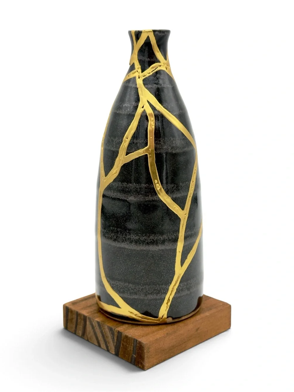 Kintsugi Vase Striped Black Pottery Gold Crack Art Growth Anniversary Gift